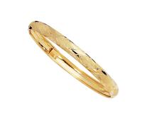 10k Yellow Gold High Polished Flex And Diamond Pattern Bangle Bracelet, 7"
