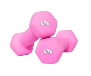 10kg x 2 Neoprene Dumbbells Pair - Non-Slip Hex Dumbbell Weights for Strength Training & Home Gym - Anti-Roll Design & Comfortable Grip - Pink