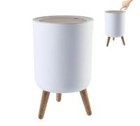 10L/2.6 Gallon,Bedroom Bin with Press Top Lid,Living Room Trash Can with Legs,Small Garbage Bin for Kitchen,Bathroom,Bedroom,Living Room,Office,Dog Proof,Toilet,Outdoor (White, Round)