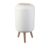 10L/2.6 Gallon,Bedroom Bin with Press Top Lid,Living Room Trash Can with Legs,Small Garbage Bin for Kitchen,Bathroom,Bedroom,Living Room,Office,Dog Proof,Toilet,Outdoor (White, Round with Stripe)