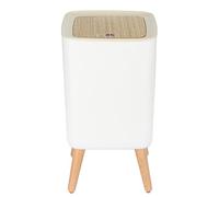 10L/2.6 Gallon Rubbish Bin with Press-Top Lid, Modern Bedroom Waste Bin with Raised Wood-Style Legs, Slim Kitchen, Bathroom & Living Room Bin, Odour-Sealing Dog-Proof Dustbin, Square Small Bin (White)