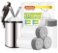 10L Bin Liners Drawstring bin bags with Tie Handle,Small Bin Bags for Bathroom pedal Bin,Office Waste Paper Bin(60 Liners, White)