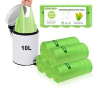 10L Biodegradable Bin Liners 200pcs Tie Handle, 2.6 Gallon/10 Litre Food Waste Bags Trash Caddy Liners, Recycling Degradable Rubbish Bag for Kitchen Bathroom Garden Office (Green 52 x 63cm)