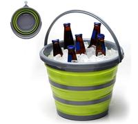 10L Collapsible Bucket with Handle | BPA-Free Foldable Round Tub for Fishing, Camping, Travel & Outdoor Use | Space-Saving Water Container for Hiking, Car Trunk, Picnic & Kitchen (Green & Grey)