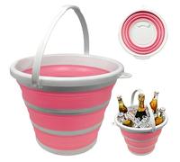 10L Collapsible Bucket with Handle | BPA-Free Foldable Round Tub for Fishing, Camping, Travel & Outdoor Use | Space-Saving Water Container for Hiking, Car Trunk, Picnic & Kitchen (Pink & Grey)