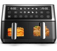 10L Dual Air Fryer, 2 Drawers,10-In-1 Cooking Presets, Sync Cook & Finish, Smart Touch Screen, with Visual Window, Timer Function, Uses No Oil& Max Crisp, 50℃ to 200℃, 1-24H, Dishwasher Safe