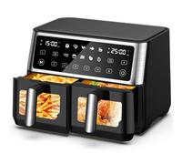 10L Dual Air Fryer, 2 Nonstick Drawers with Visible Window,10-In-1 Cooking Presets, Sync Cook & Finish, Smart Touch Screen, 1-24H Timer Function, Uses No Oil& Max Crisp, 50℃ to 200℃, Dishwasher Safe