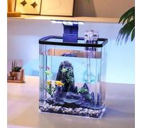 10L Fish Tank with Light, Rectangular Aquarium Starter Kits with LED, Silent Filter Oxygen Generator and Landscaping Decor Tabletop Decoration Modern Compact Transparent Tank for Betta Shrimp Goldfish