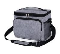 10L Waterproof Insulated Picnic Lunch Bag with Adjustable Shoulder Strap，Large Leakproof Soft Cool Tote Bags for Men/Women/Adult,Thermal Reusable Lunch Box for Work/Camping/Outdoor/BBQ/Party(Grey)