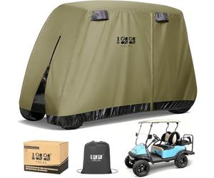 10L0L 4 Passenger Golf Buggy Cover Fits EZGO, Club Car, Yamaha, 400D Waterproof Windproof Sunproof Outdoor All-Weather Polyester Full Cover with Three Zipper Doors - Black/Army Green/Sliver