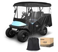 10L0L 4 Passenger Universal Golf Cart Driving Enclosure Rain Cover with Roof 86.6inch for Yamaha Club Car EZGO, Waterproof 600D Transparent Tail Light Panel, Foldable Door, 4-Sided Clear Windows