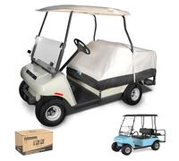 10L0L 800D Waterproof Mini Golf Cart Cover Universal for Yamaha EZGO Club Car 4 Passenger, Heavy Duty Dust Seat Cover Protection Against Rain, Snow, Sun, UV- Beige and Black