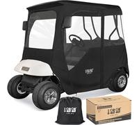 10L0L Golf Cart Deluxe Driving Enclosure 2 Passenger Fits EZGO TXT & RXV Golf Cart Only, Heavy Duty 600D Waterproof Portable Drivable Golf Cart Storage Cover Enclosure - Black