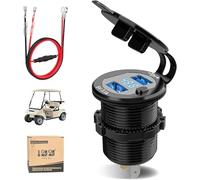 10L0L Golf Cart Quick Charge 3.1 Dual USB Charger,2 in 1 USB Ports & LED Display Voltage Meter Universal for Club Car,EZGO & Yamaha, Metal Shell Safe Charging Socket 9V-48V Voltage Input