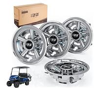 10L0L Golf Cart SS Wheel Covers Hub Caps for Yamaha, EZGO, Club Car- 8 Inch Snap-on Installation, Chrome, Set of 4