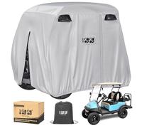 10L0L Universal 2-4 Passenger Golf Buggy Cover for Yamaha, EZGO, Club Car, Waterproof Sunproof and Durable, Silver White