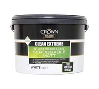 10lt Crown Clean Extreme, Stain Resistant, Scrubbable Matt White Emulsion Paint for Walls and Ceilings