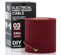 10m 3 Core Round Electrical Cable Vintage Italian Style Cable with Earth Wire, Antique Braided Woven Silk Lighting Flexible Fabric 0.75mm Cord, DIY Pendant Light, VDE Certification (Round - Burgundy)