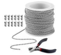 10m/32.8Feet Stainless Steel Ball Bead Chains with 50 Pcs Matching Connectors Beads & Pliers 2.4mm Diameter DIY Jewelry Making Accessories for Crafts Curtain Blind Pull Tags Chain Key Chain (Silver)