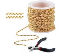 10m/32.8Feet Stainless Steel Ball Bead Chains with 50 Pcs Matching Connectors Beads & Pliers 2.4mm Diameter DIY Jewelry Making Accessories for Crafts Curtain Blind Pull Tags Chain Key Chain (Gold)