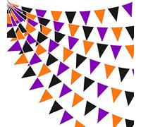 10M/32.8Ft Fabric Bunting Banner Purple Black Orange Bunting Party Decorations Cotton Triangle Flag Garland Reusable Pennant for Graduation Birthday Halloween Outdoor Garden Wedding Festivals Parties