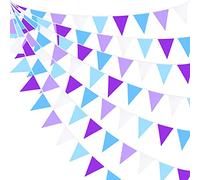 10M/32.8Ft Fabric Bunting Banner Purple Blue White Bunting Party Decorations Cotton Triangle Flag Garland Reusable Pennant for Graduation Birthday Halloween Outdoor Garden Wedding Festivals Parties
