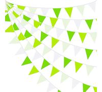 10M/32.8Ft Green White Fabric Bunting Banner Party Decorations Reusable Cotton Triangle Flag Pennant Garland for Wedding Birthday Baby Shower Spring Summer Home Outdoor Garden Hanging Festival Parties
