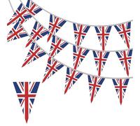 10m/32.8ft Union Jack Bunting Banner with 30pcs Triangular British Flags for VJ Day 80th Anniversary Decorations,UK Great Britain Bunting Flags for Sports Events Royal Union Jack Party Decorations
