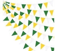 10M/32Ft Yellow Green White Fabric Bunting Banner Party Decorations Triangle Flag Garland Pennant for Spring Summer Wedding Birthday Engagement Baby Shower Home Outdoor Garden Hanging Festivals Decor