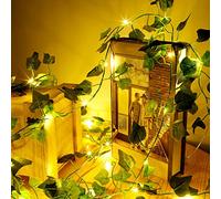 10M/33ft Artificial Ivy Leaf Garland with 100 LED String Light,Green Ivy Leaf Garland String Lights Battery Operated Flexible Copper Fairy String Lights Hanging for Wedding Party Home Wall Decor (10M)