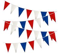 10M/33ft Red White and Blue Fabric Bunting Garland 20 Flags King’s Coronation Union Jack French Banner Pub BBQ Royal Events Support Party Decorations