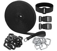 10m Adjustable Cable Straps, Black Fastening Cable Ties, Reusable Hook and Loop Securing Straps, Heavy Duty Cable Management Wires Cords Tidy Organiser Ties, with Buckles, Free Cut Length
