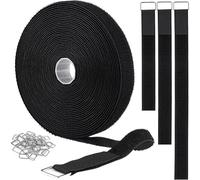 10m Adjustable Cable Straps with 50 Buckles,Velcro Cable Ties,Black Reusable Fastening Cable Ties for Cable Tidy, Wire Management, Cord Organiser