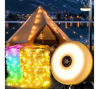 10M Camping String Lights, Waterproof Portable Outdoor String Lights with 8 Lighting Modes, USB Rechargeable 3 in 1 Camping Fairy Lights, 30S Quick Storage, String Light for Garden,Camp,Yard,Tent