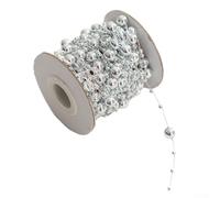 10m Christmas Bead Garland Strands Plastic Pearl Strands Chain Silver Plastic Beads Chain Artificial Pearls Strands Christmas Bead Garland Roll(2)