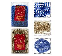10M Christmas Bead Garlands, 2Pk Shiny Pearl Beads Chain Plastic, Christmas Garlands for Xmas Tree Decorations (Rosegold & Blue)