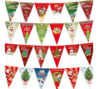 10M Christmas Bunting Banner 48PCS Christmas Paper Triangle Flag with Santa Claus Xmas Tree Xmas Party Banner for Home Party Fireplace Mantle Decor