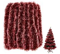 10M Christmas Tinsel Red,Snow White Dark Red Tinsel Garland Christmas Tree Decorations Xmas Thick Fluffy Strands Hangin Extra Long Garlands Decoration,for Chrismas Party Indoor Outside Door Stairs