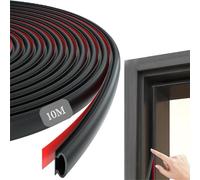 10m Door Seal, Self-Adhesive Draught Excluder Tape for Door Window, D-Shape Rubber Window Seal Strip, Anti-Collision/Soundproof/Waterproof Door Sealing Strip, for 2.5-6mm Gap (Black)