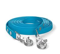 10m drag leash, dog leash, 2 carabiners & D-ring, cyan-blue, very sturdy, dirt and water repellent