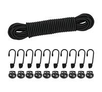 10M Elastic Cord, 1/5" Thick Shock Cord Heavy Duty 32Ft Elasticated Shock Cord Black Bungee Cords with Hooks and Spring Cord Lock for Caravan Cargo Craft Rack (5mm x 10M, Black)