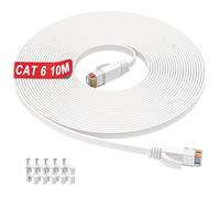 10m Ethernet Cable, Cat 6 Flat Internet Cable 10m High Speed, Gigabit RJ45 Network Cable White LAN Cable 1000Mbps 250MHz, Patch Cord 10 meter Long Broadband Cable for Router Switch Modem (10 Clips)