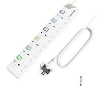 10M Extension Lead with Individual Switches and Indicator Lights, 6 Way Multi Plug Power Strip 10 Meter Long Extension Cord UK Plug 13A 3250W for Home Office