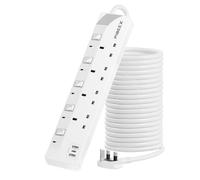 10M Extension Lead with USB C, 4 Way Multi Plug Extension Cable with 1 PD20W USB C & 2 USB A Ports, Wall Mounted Power Strip with Individual Switches, 13A Fused UK Plug 3250W