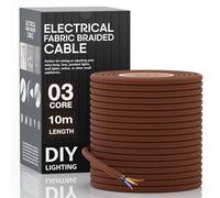 10m Fabric Cable 3 Core Brown Braided Pattern Decorative Electrical Wire