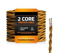 10m Fabric Cable Twisted Cloth Covered Wire 2 Core Electrical Lamp Cord 18AWG 32.8 Feet, Vintage Woven Wiring for Pendant Lights, DIY Projects (Gold)