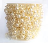 10m Faux Pearl Nylon Threaded 3-8mm Beads - Fishing Line for Florestry Cakes etc (Ivory)