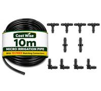 10m Garden Flexible Kink Resistant Micro Irrigation Pipe 4mm/6mm with 10 Matching Connectors,Ideal for Hanging Baskets,Containers and Pots