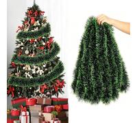 10M Green Christmas Tinsel Garland, Metallic Tinsel for christmas Tree Christmas Decorations Xmas Garland for Stairs Fireplaces Indoor Outdoor (Green Tinsel)