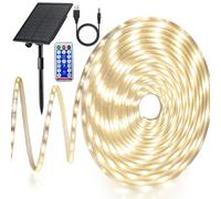 10M Led Strip Lights 600 LEDs, Solar Flexible LED Strip Light Warm White Solar Powered Rope Lights with Remote & 8 Modes Waterproof for Garden Party Gazebo Bedroom, Kitchen, Indoor, Outdoor Decor